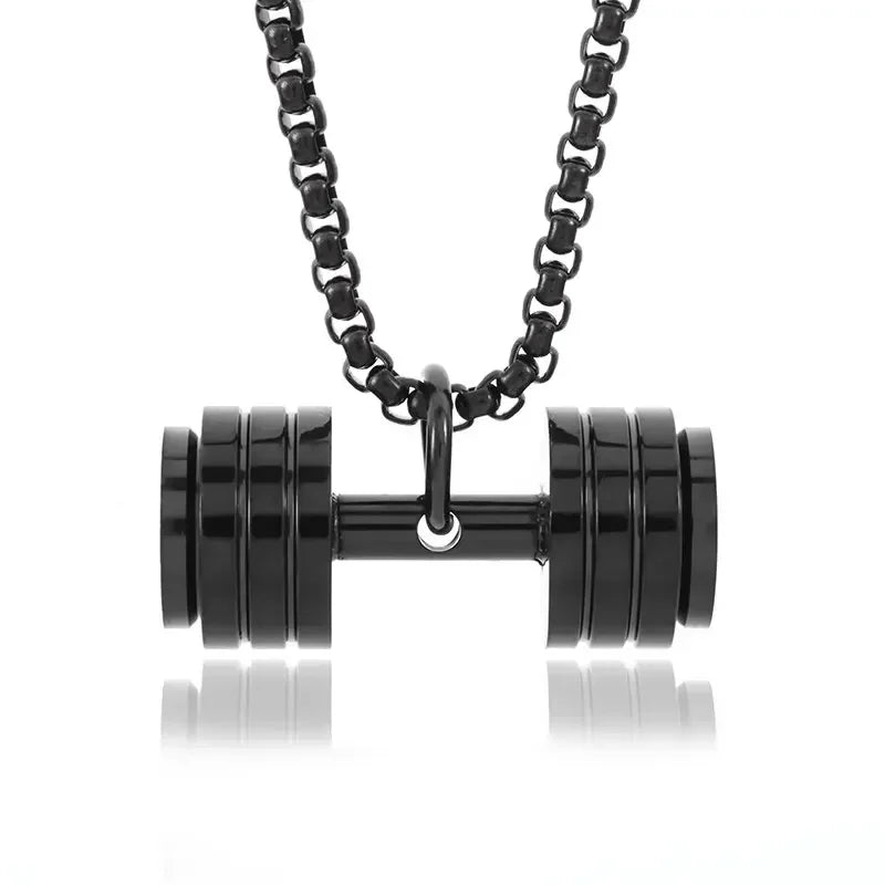 Stainless Steel Barbell Dumbbell Pendant Men'S Fitness Bodybuilding Necklace Women'S Gym Casual Sports Jewelry