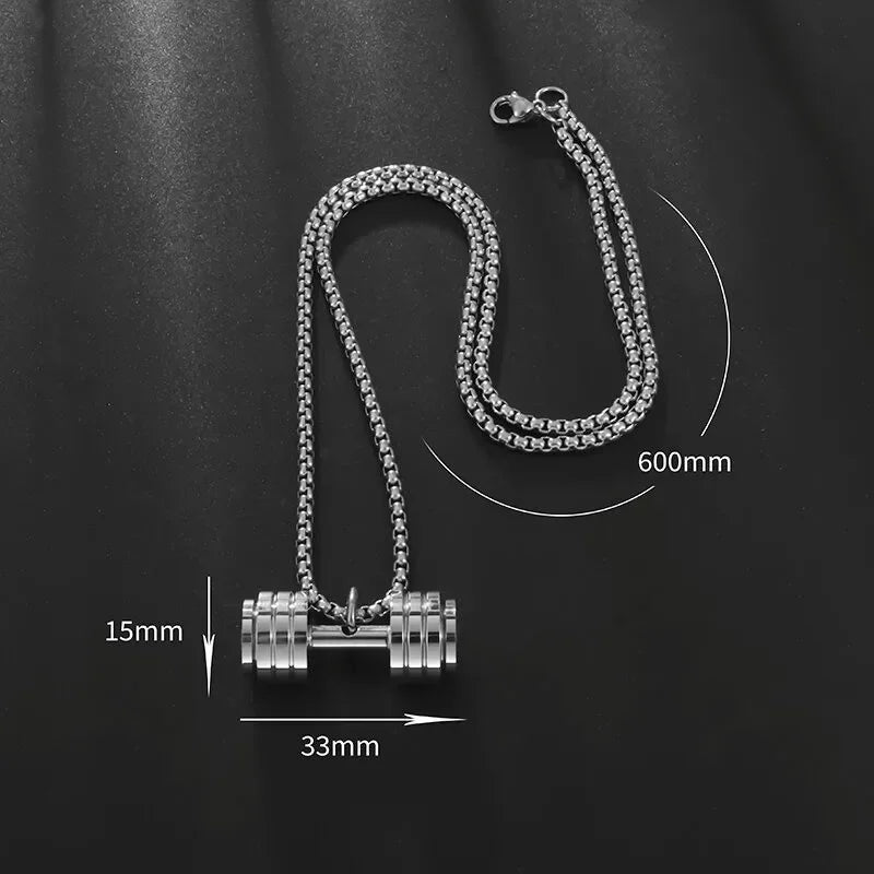 Stainless Steel Barbell Dumbbell Pendant Men'S Fitness Bodybuilding Necklace Women'S Gym Casual Sports Jewelry