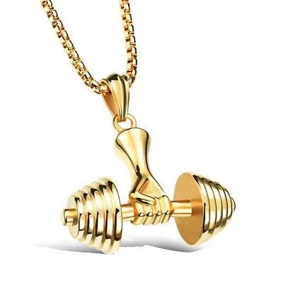 Stainless Steel Barbell Dumbbell Pendant Men'S Fitness Bodybuilding Necklace Women'S Gym Casual Sports Jewelry
