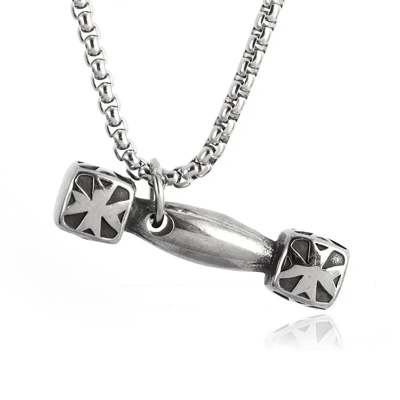 Stainless Steel Barbell Dumbbell Pendant Men'S Fitness Bodybuilding Necklace Women'S Gym Casual Sports Jewelry