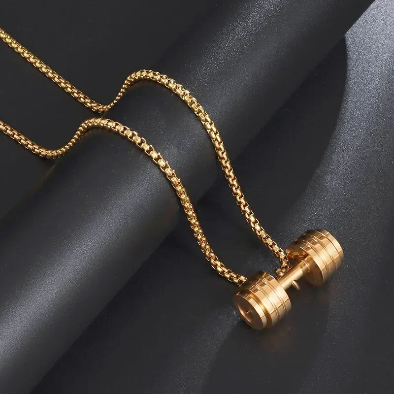Stainless Steel Barbell Dumbbell Pendant Men'S Fitness Bodybuilding Necklace Women'S Gym Casual Sports Jewelry