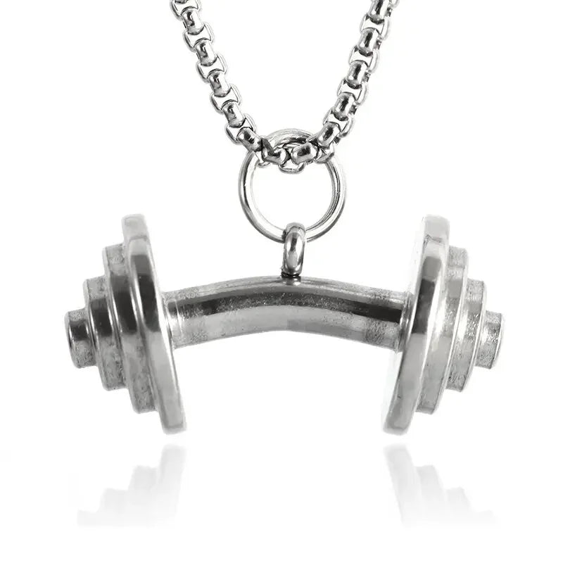 Stainless Steel Barbell Dumbbell Pendant Men'S Fitness Bodybuilding Necklace Women'S Gym Casual Sports Jewelry