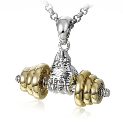 Stainless Steel Barbell Dumbbell Pendant Men'S Fitness Bodybuilding Necklace Women'S Gym Casual Sports Jewelry
