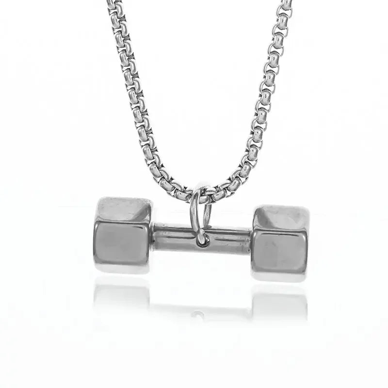 Stainless Steel Barbell Dumbbell Pendant Men'S Fitness Bodybuilding Necklace Women'S Gym Casual Sports Jewelry