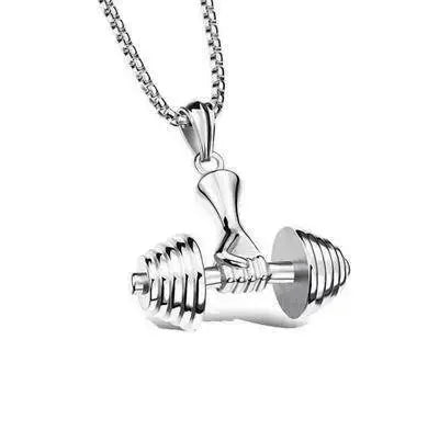 Stainless Steel Barbell Dumbbell Pendant Men'S Fitness Bodybuilding Necklace Women'S Gym Casual Sports Jewelry