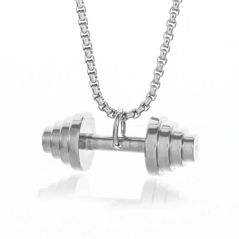 Stainless Steel Barbell Dumbbell Pendant Men'S Fitness Bodybuilding Necklace Women'S Gym Casual Sports Jewelry