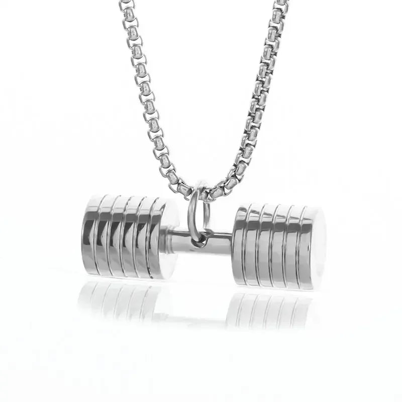 Stainless Steel Barbell Dumbbell Pendant Men'S Fitness Bodybuilding Necklace Women'S Gym Casual Sports Jewelry
